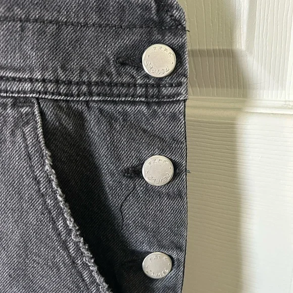 Free People Black Denim Distressed Hem Overall Mini Dress | Size 12 - Picture 5 of 10